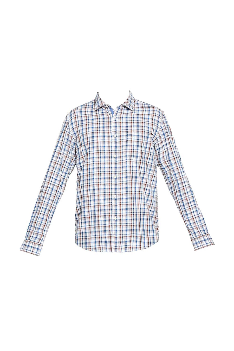 BASICS SLIM FIT MYKONOS BLUE TWILL CHECKS SHIRT