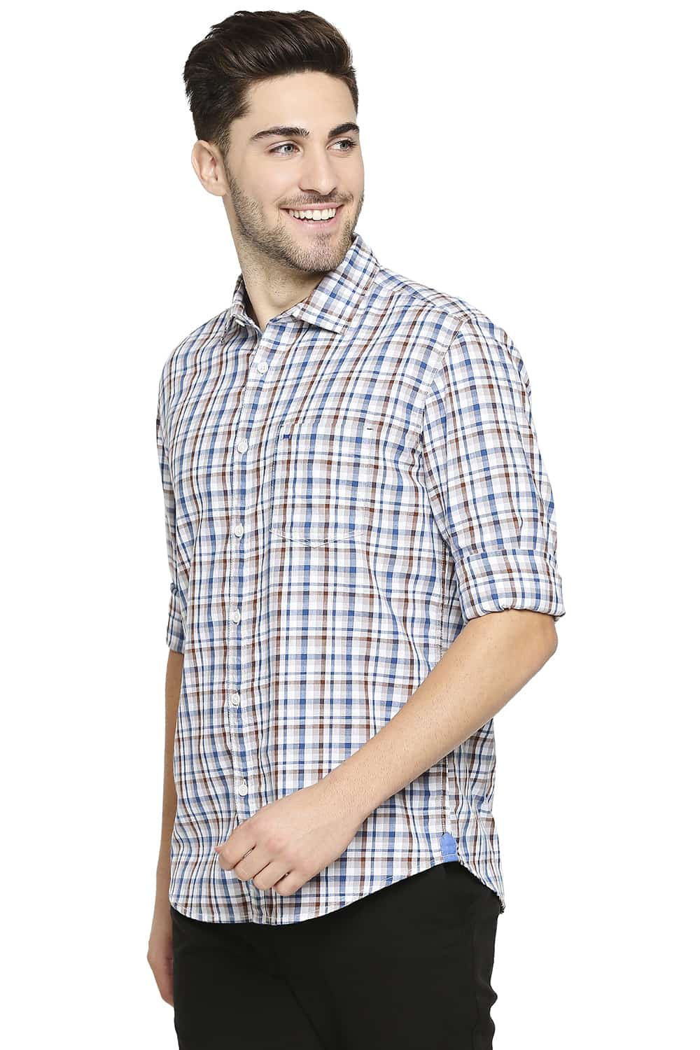 BASICS SLIM FIT TWILL CHECKS SHIRT