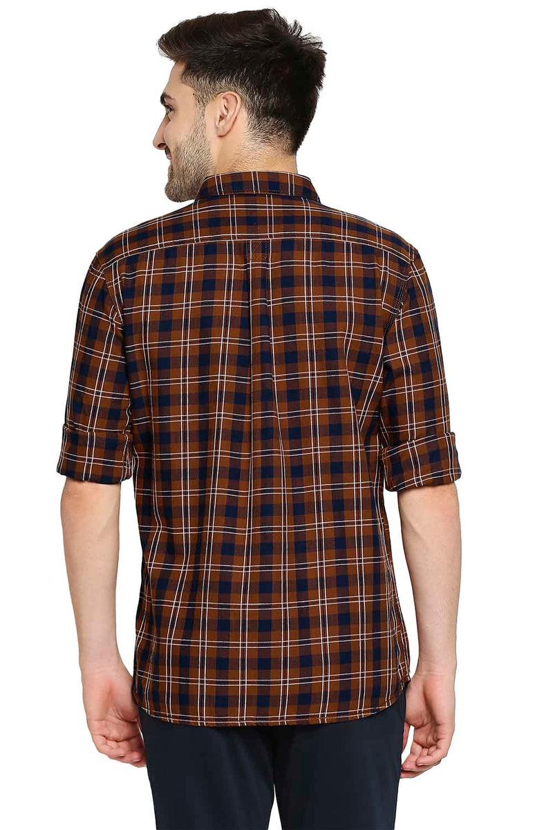 BASICS SLIM FIT TWILL CHECKS SHIRT