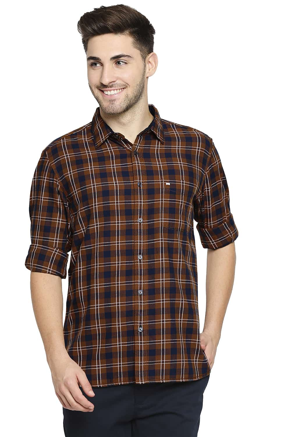 BASICS SLIM FIT TWILL CHECKS SHIRT