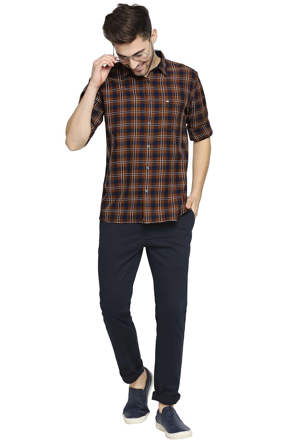 BASICS SLIM FIT TWILL CHECKS SHIRT