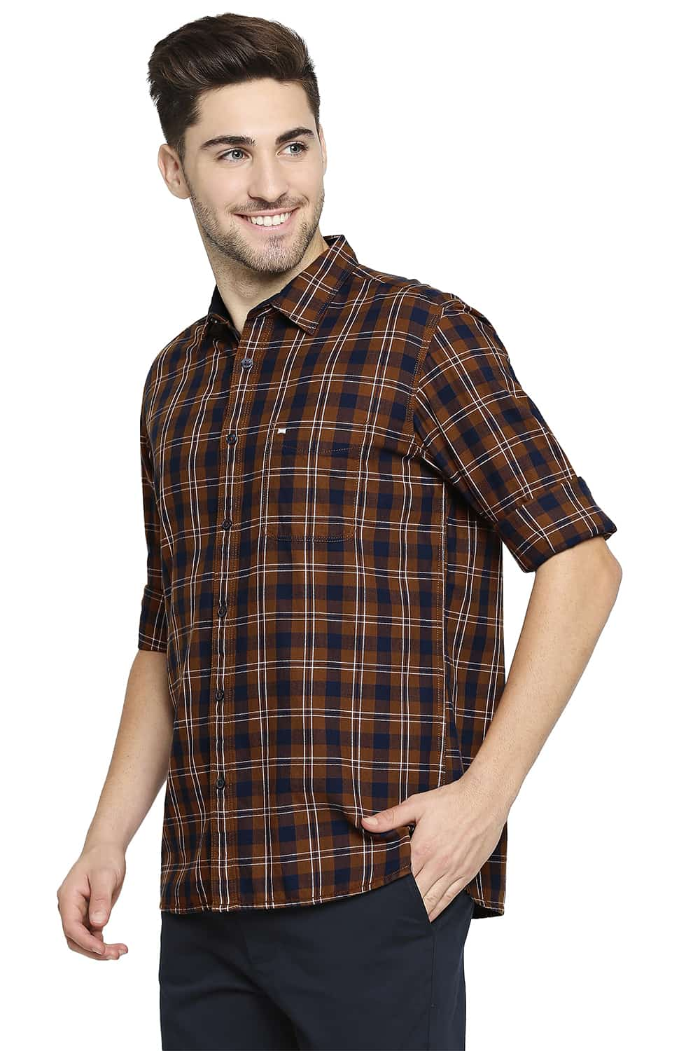 BASICS SLIM FIT TWILL CHECKS SHIRT