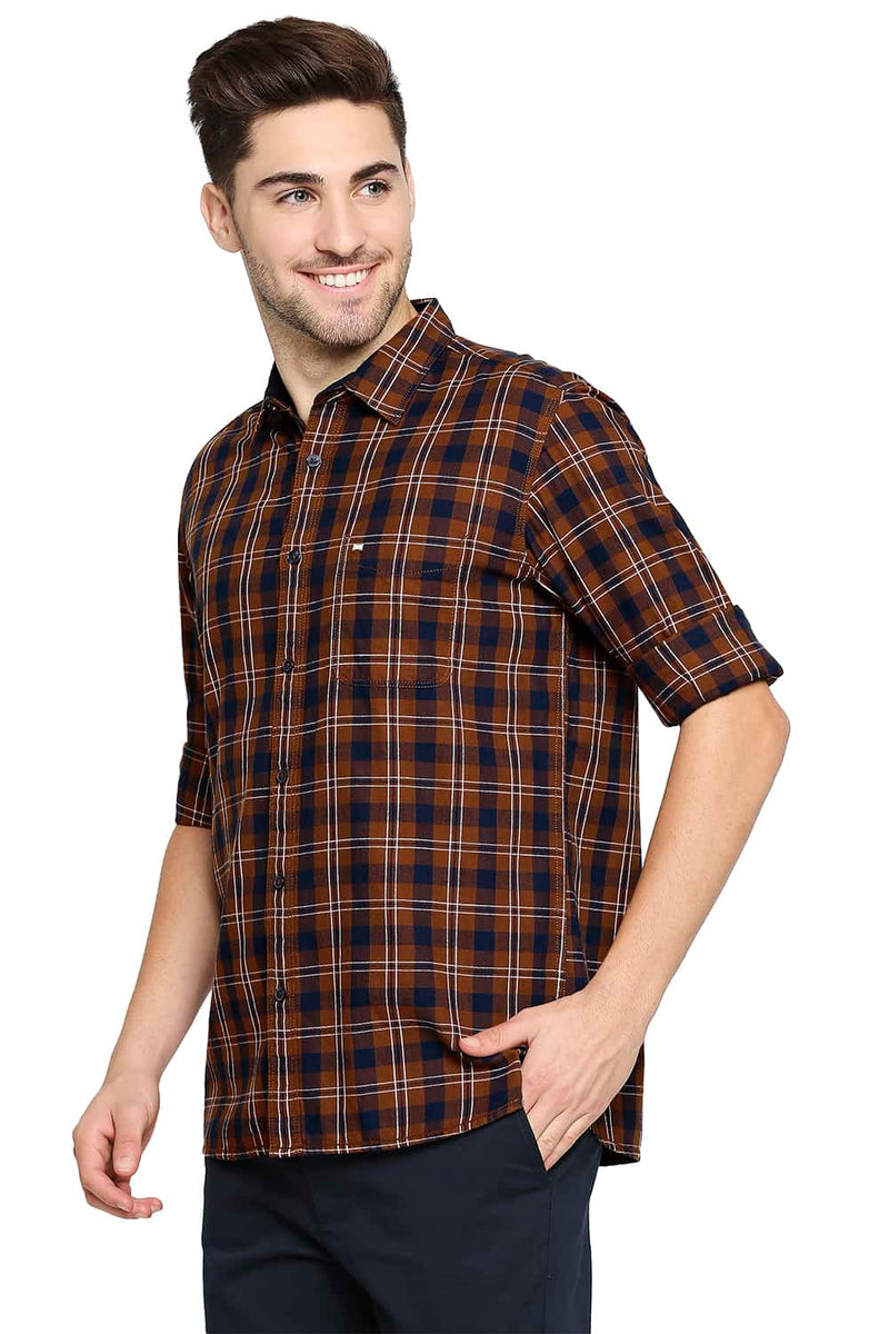 BASICS SLIM FIT TWILL CHECKS SHIRT