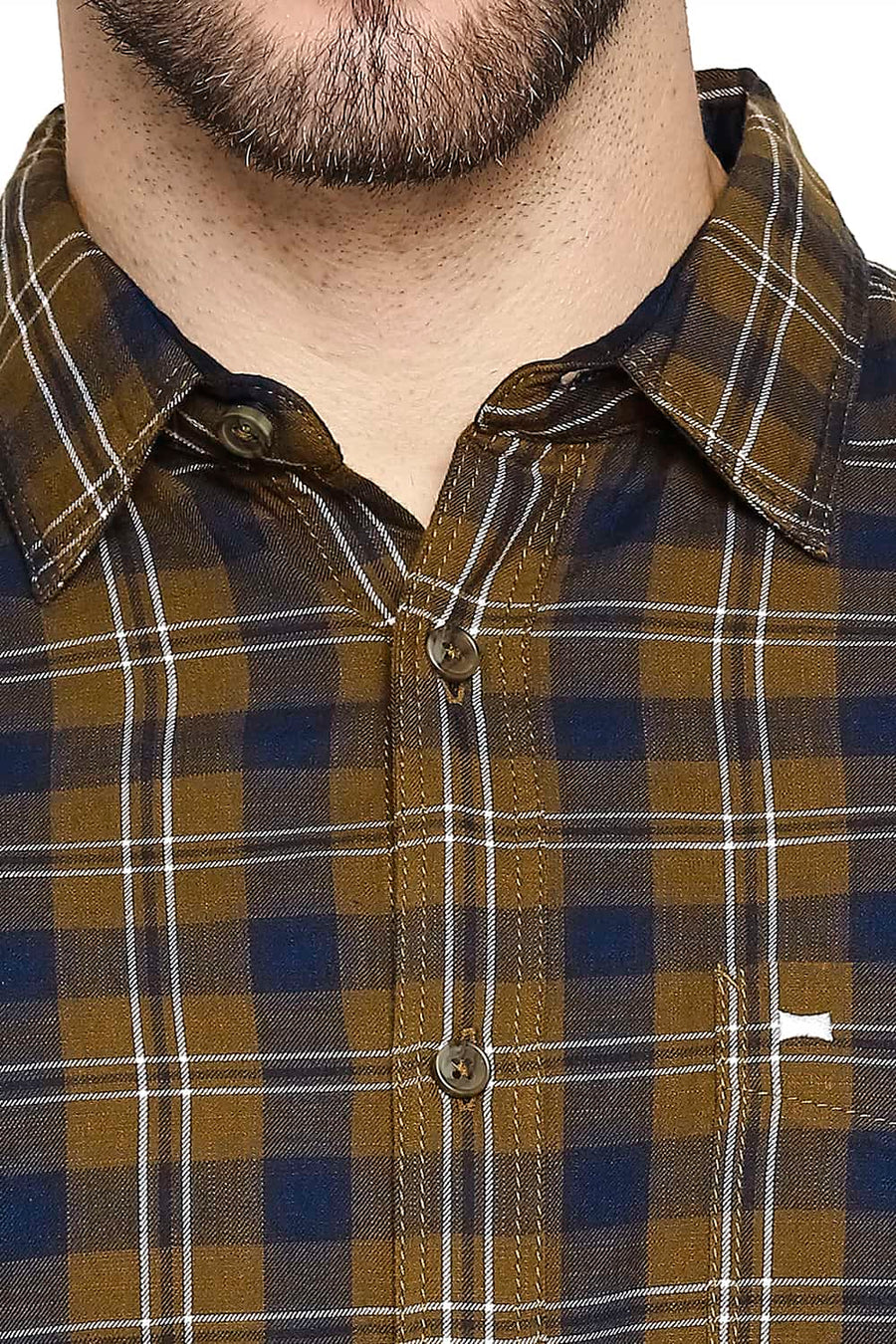 BASICS SLIM FIT TAPENADE KHAKI TWILL CHECKS SHIRT