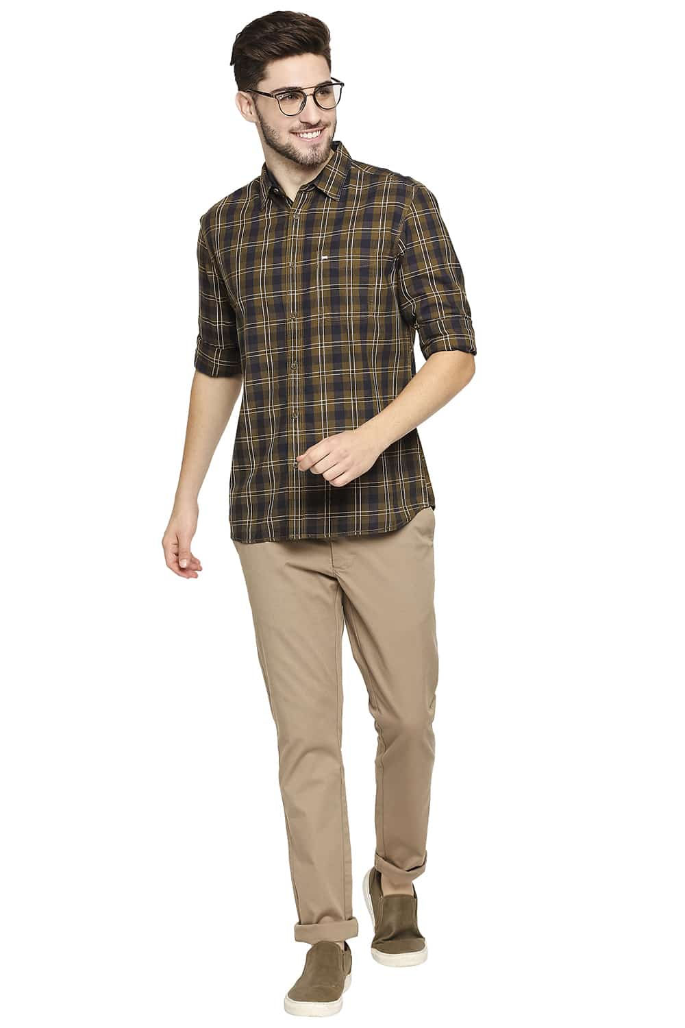 BASICS SLIM FIT TWILL CHECKS SHIRT