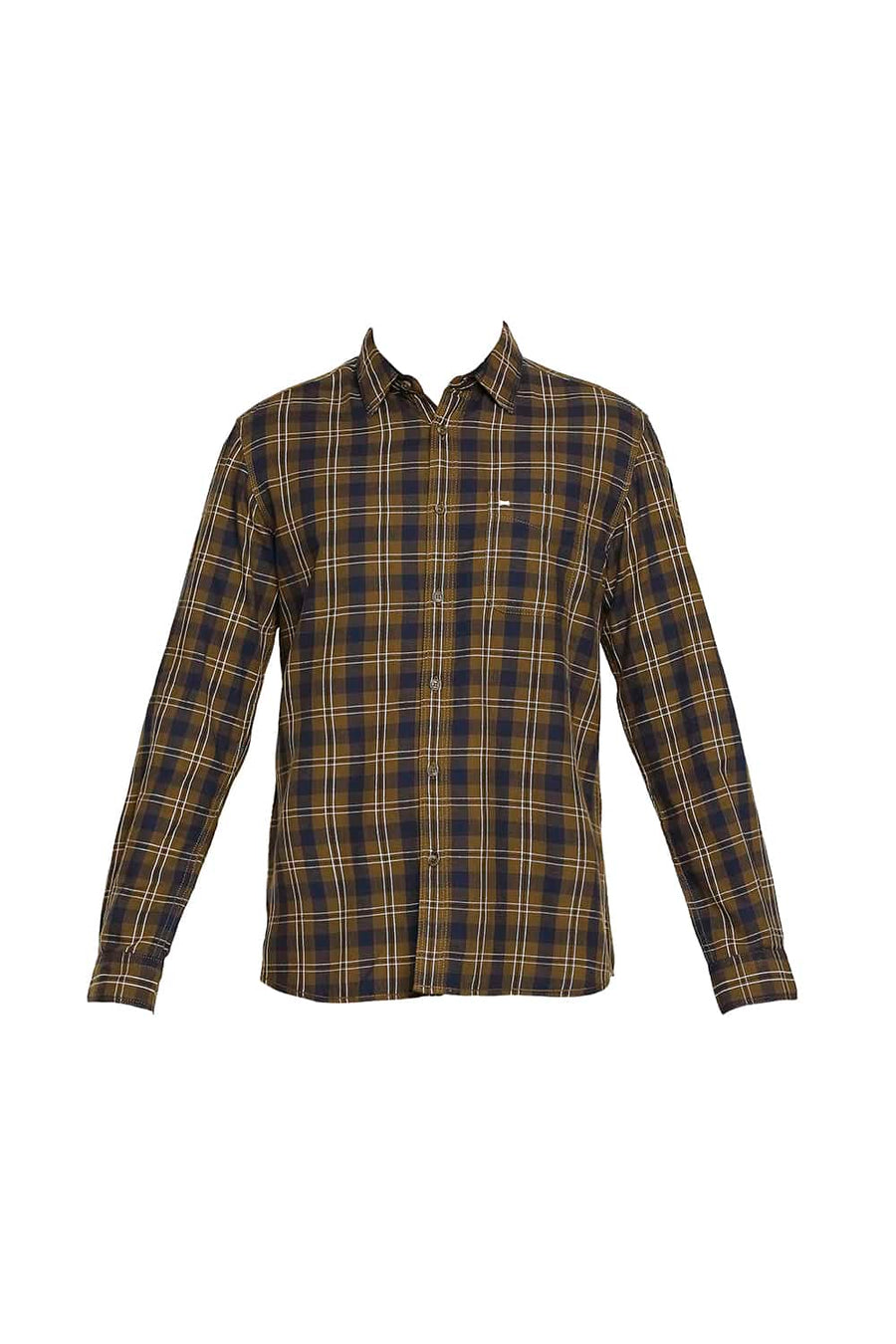 BASICS SLIM FIT TAPENADE KHAKI TWILL CHECKS SHIRT