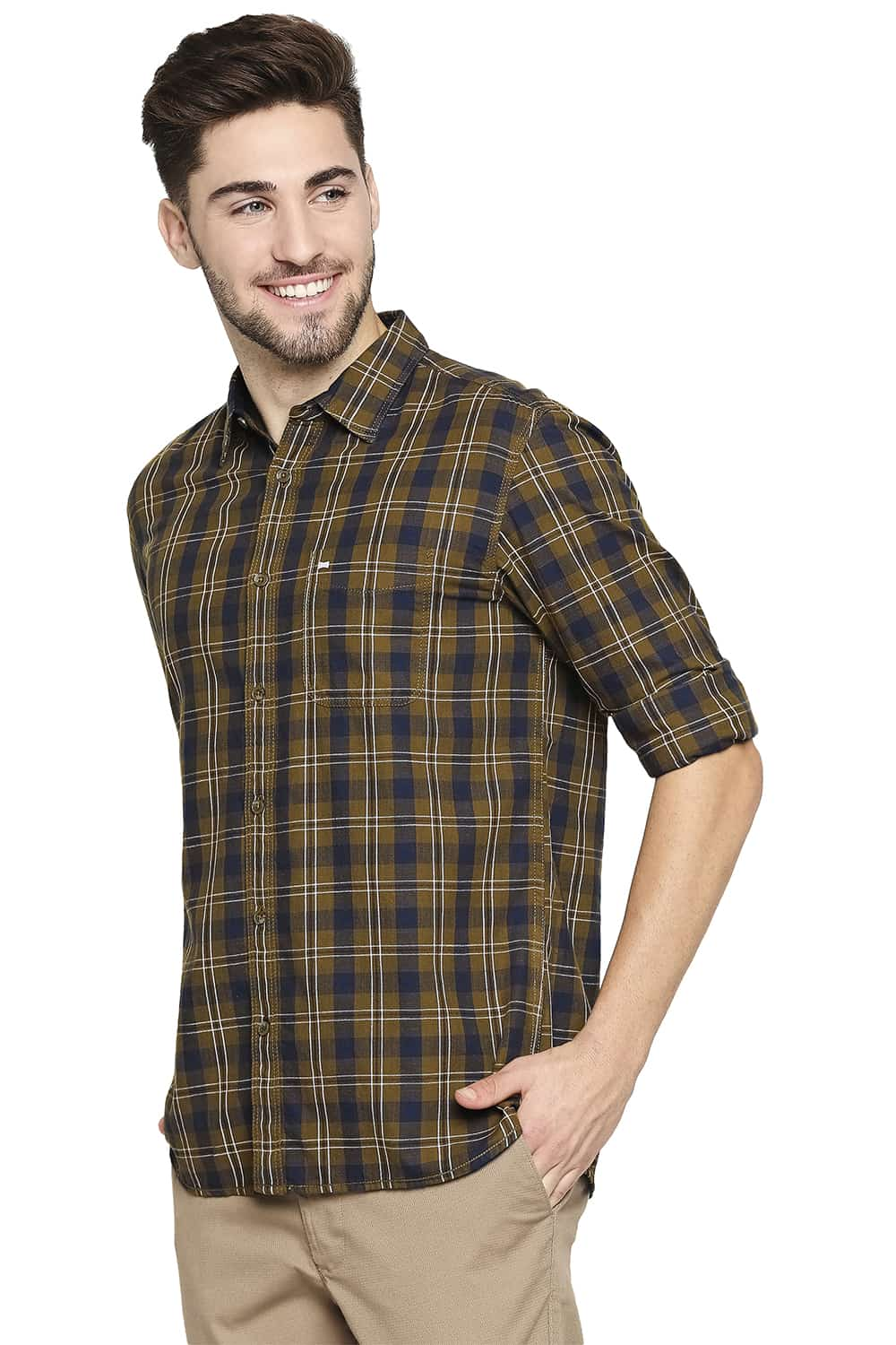 BASICS SLIM FIT TWILL CHECKS SHIRT