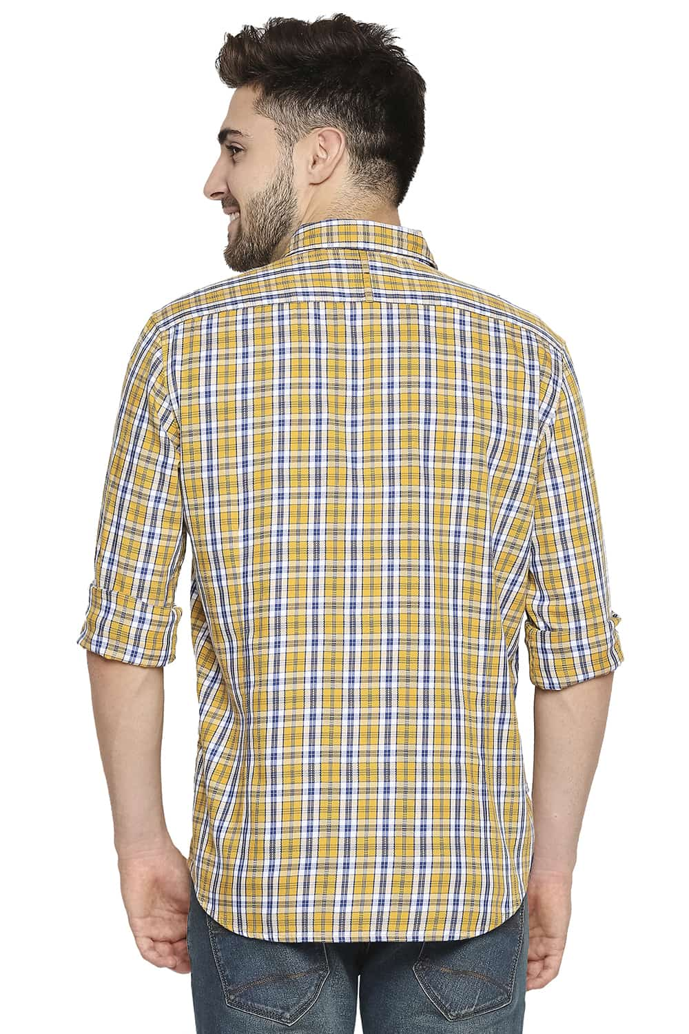 BASICS SLIM FIT DOBBY CHECKS SHIRT