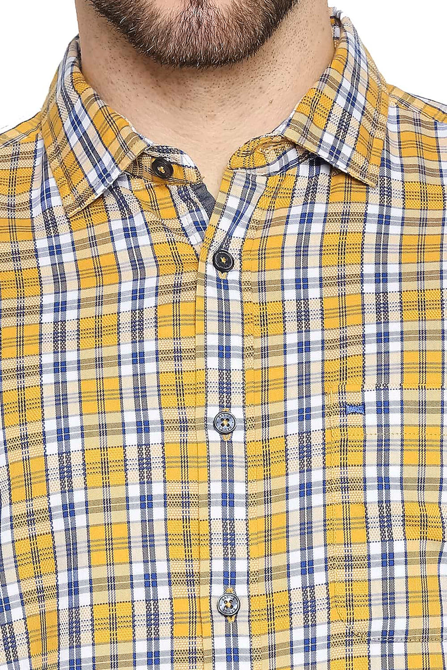 BASICS SLIM FIT AUTUMN YELLOW DOBBY CHECKS SHIRT