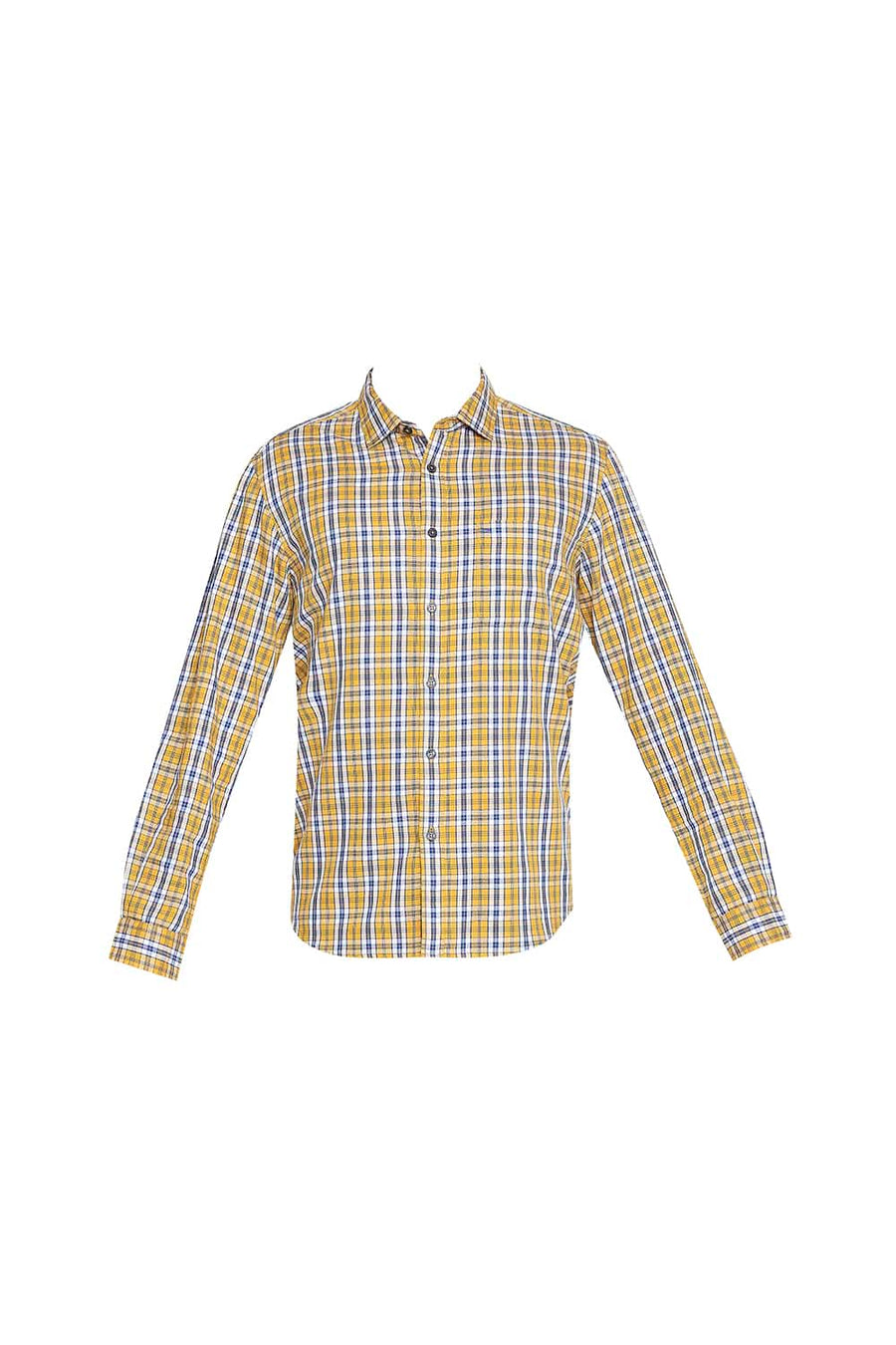 BASICS SLIM FIT AUTUMN YELLOW DOBBY CHECKS SHIRT