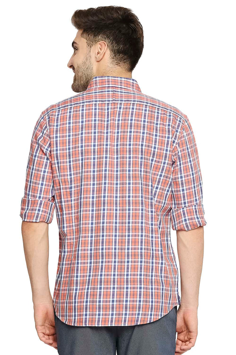 BASICS SLIM FIT DOBBY CHECKS SHIRT