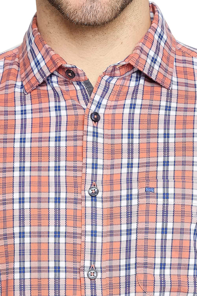 BASICS SLIM FIT DOBBY CHECKS SHIRT