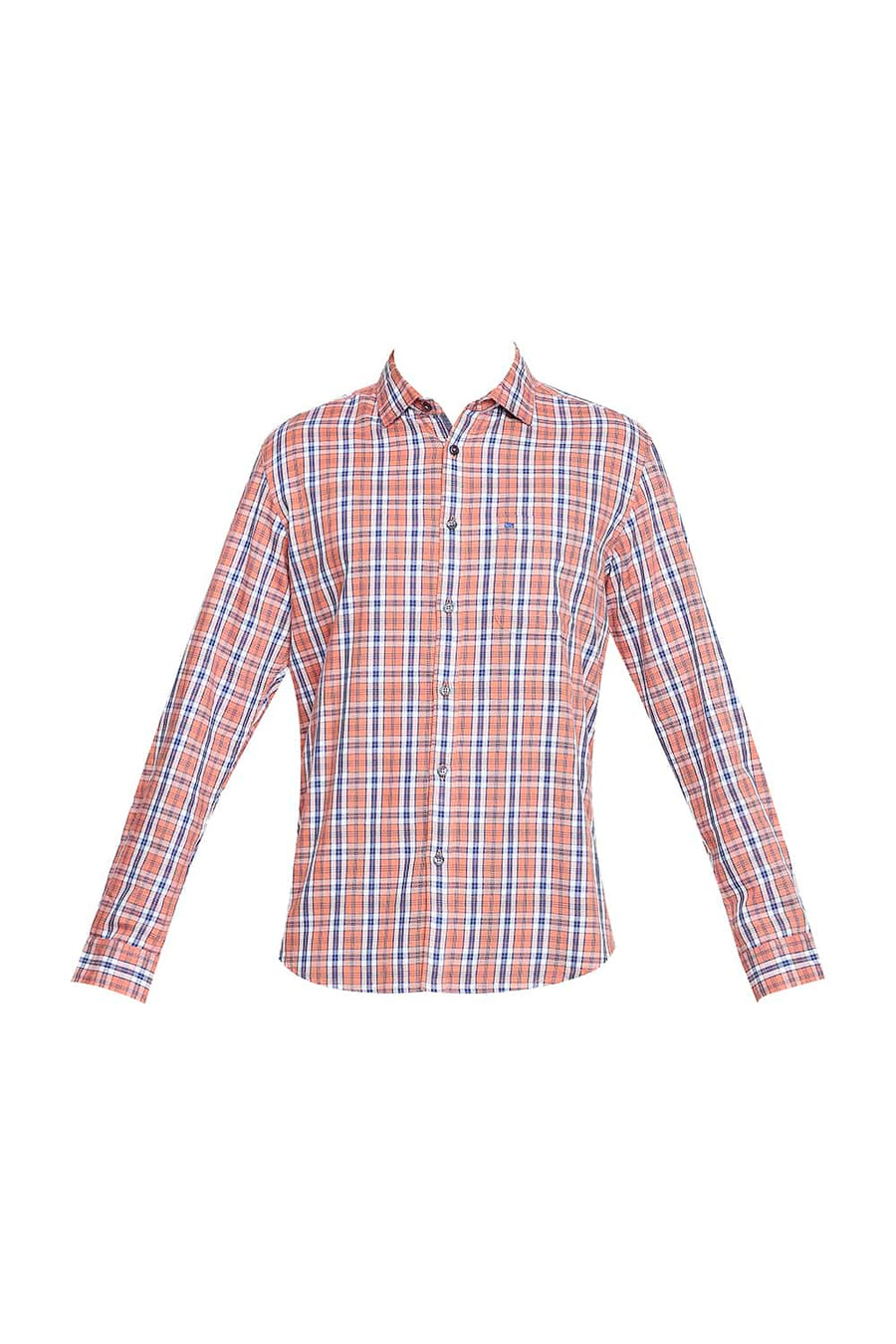 BASICS SLIM FIT FLAMINGO ORANGE DOBBY CHECKS SHIRT