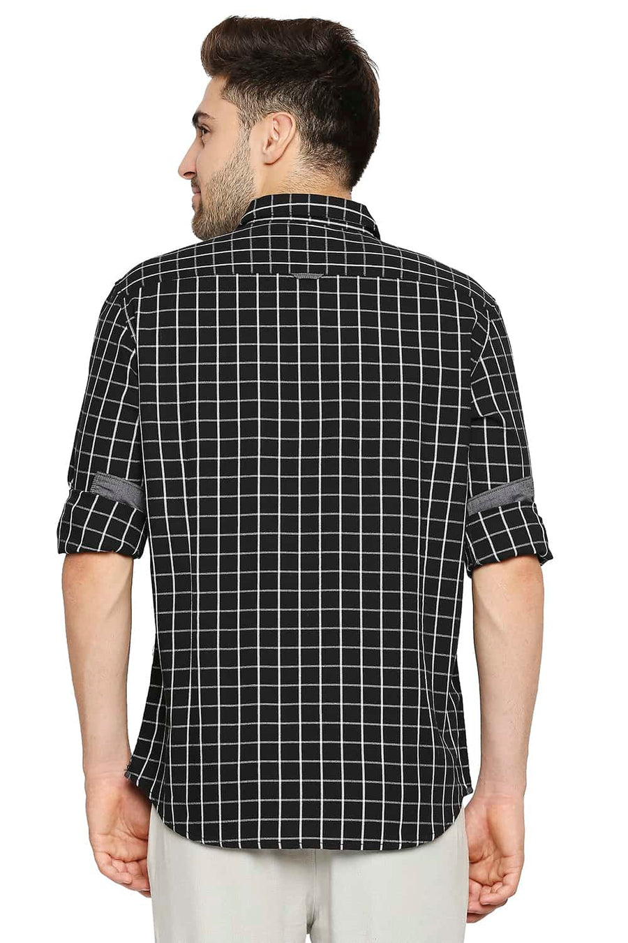 BASICS SLIM FIT PIRATE BLACK CHECKS SHIRT