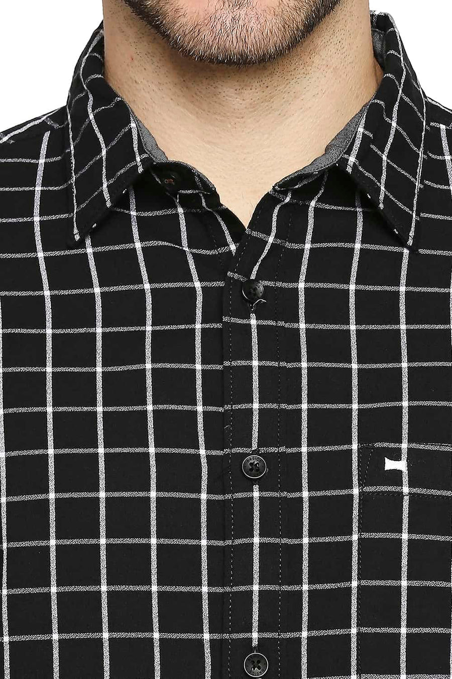BASICS SLIM FIT PIRATE BLACK CHECKS SHIRT