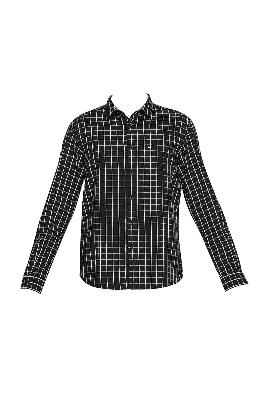 BASICS SLIM FIT PIRATE BLACK CHECKS SHIRT