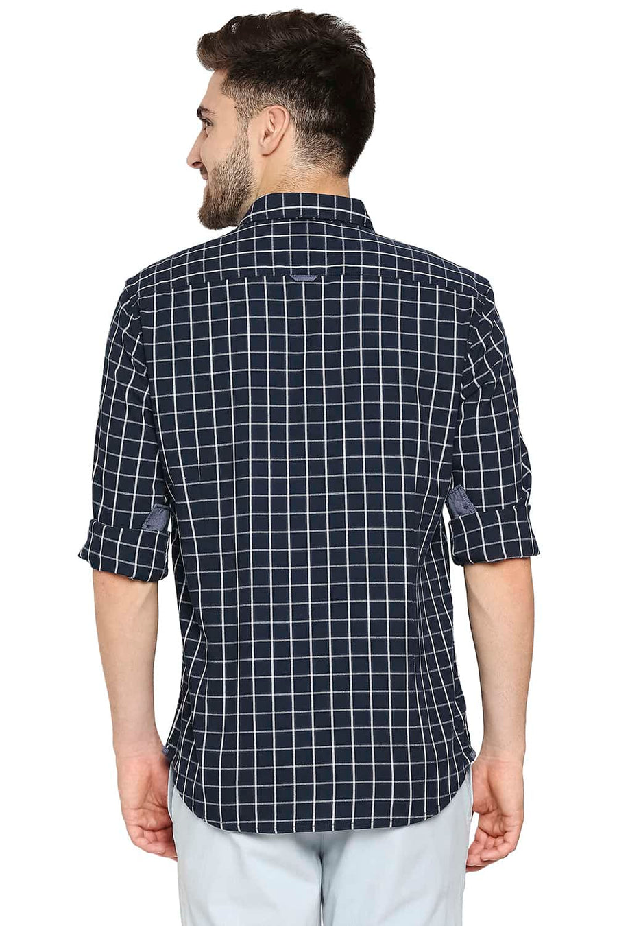 BASICS SLIM FIT MIDNIGHT NAVY CHECKS SHIRT