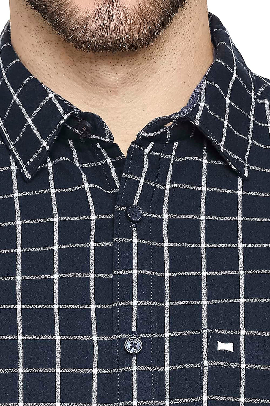 BASICS SLIM FIT MIDNIGHT NAVY CHECKS SHIRT