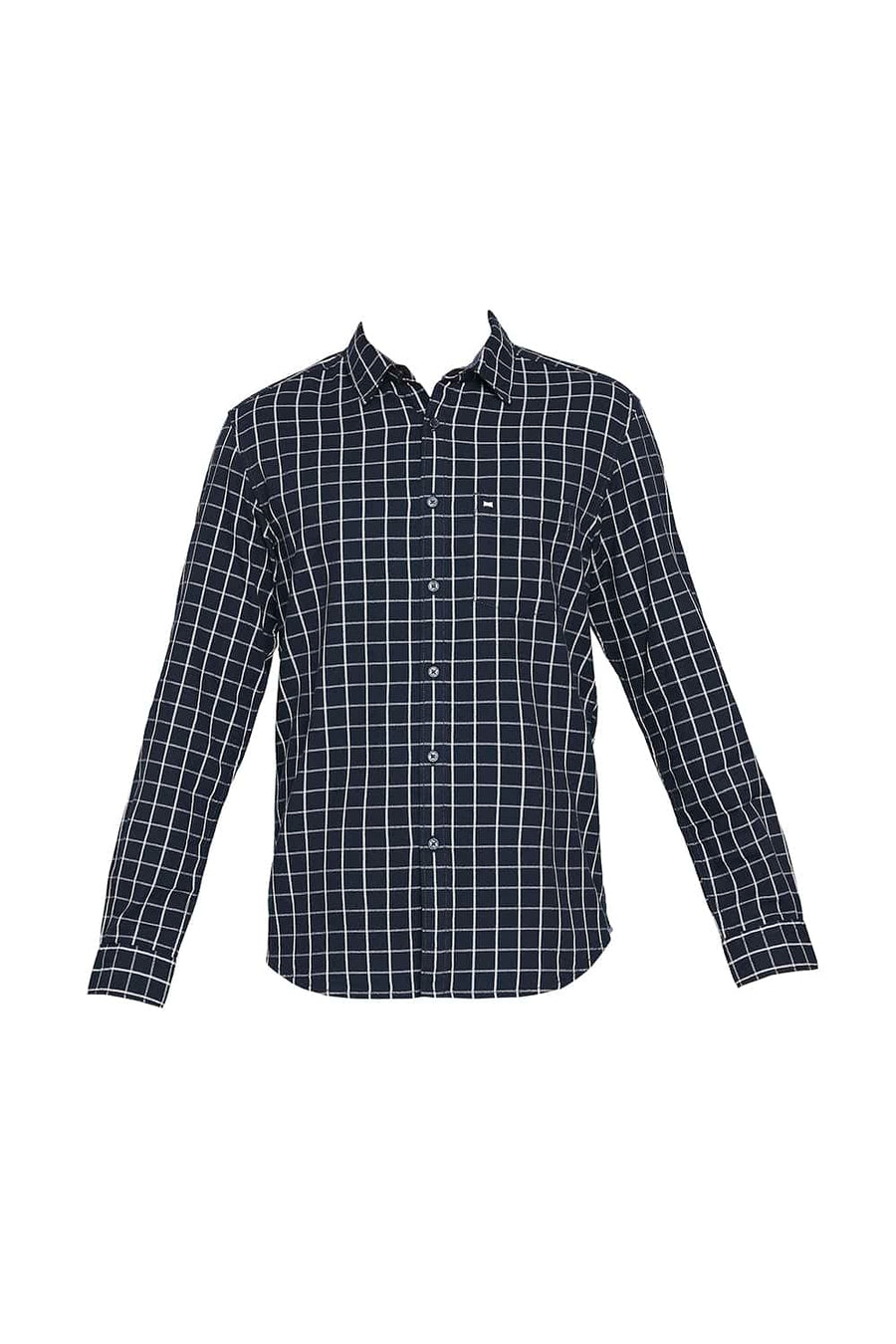BASICS SLIM FIT MIDNIGHT NAVY CHECKS SHIRT