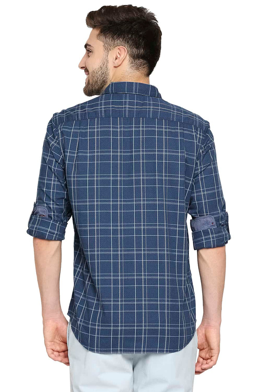 BASICS SLIM FIT SAILOR BLUE CHECKS SHIRT