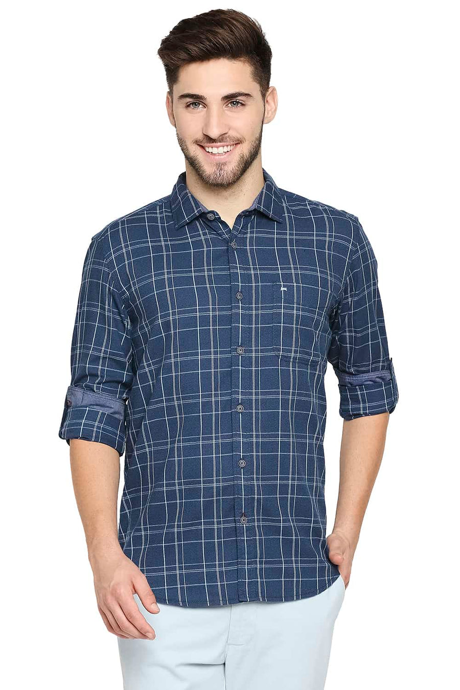 BASICS SLIM FIT SAILOR BLUE CHECKS SHIRT