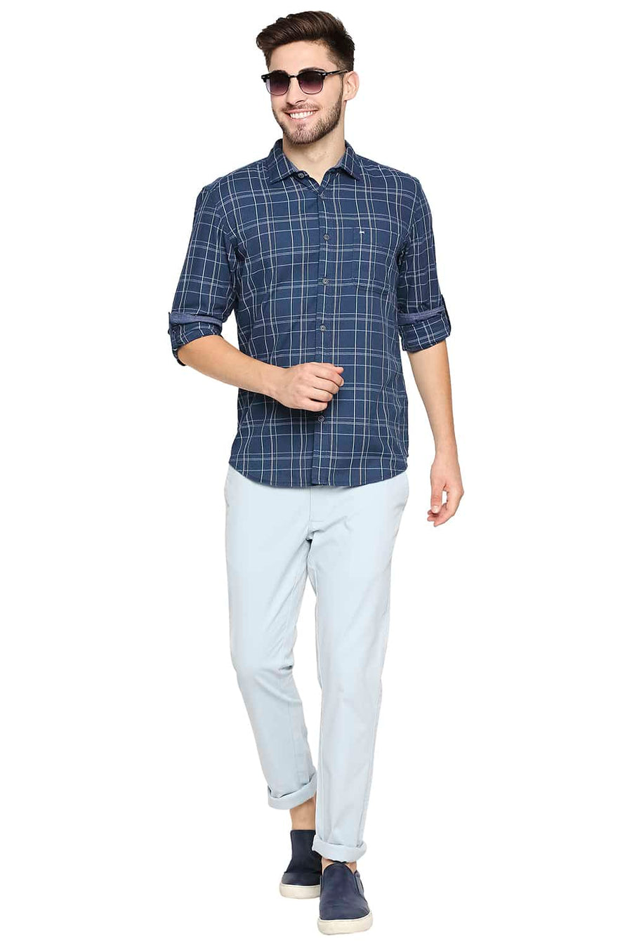 BASICS SLIM FIT SAILOR BLUE CHECKS SHIRT