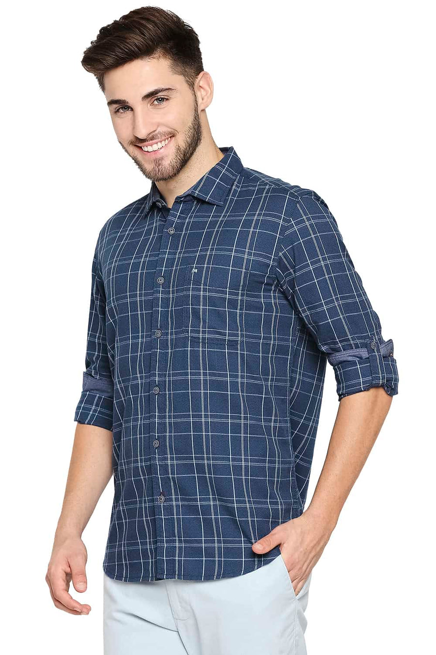 BASICS SLIM FIT SAILOR BLUE CHECKS SHIRT