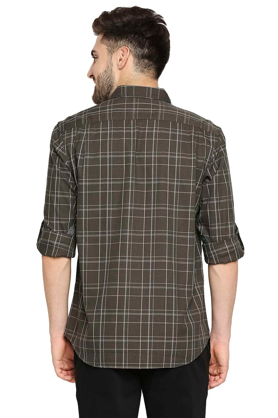 BASICS SLIM FIT TURTLE GREEN CHECKS SHIRT