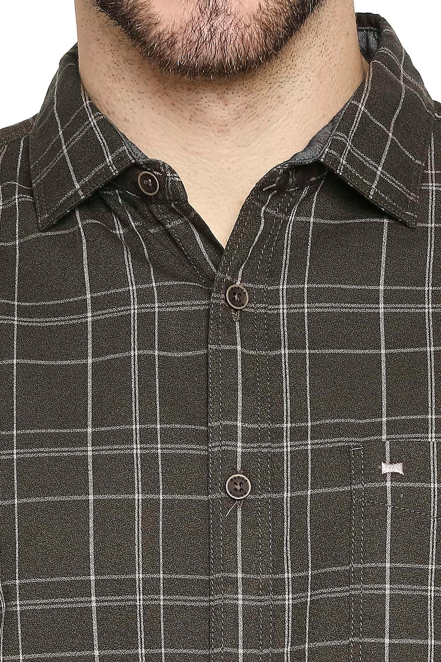 BASICS SLIM FIT TURTLE GREEN CHECKS SHIRT