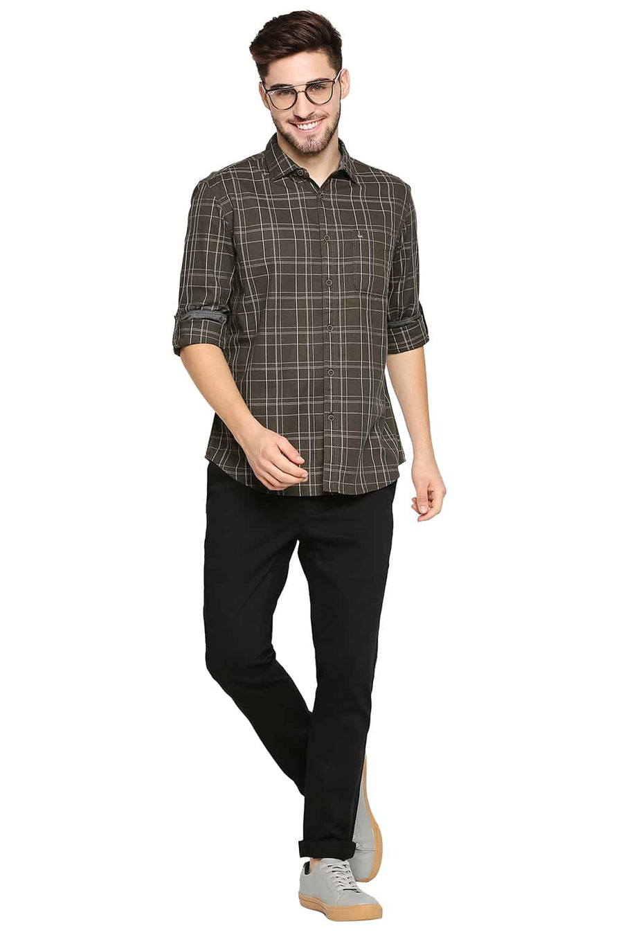 BASICS SLIM FIT TURTLE GREEN CHECKS SHIRT