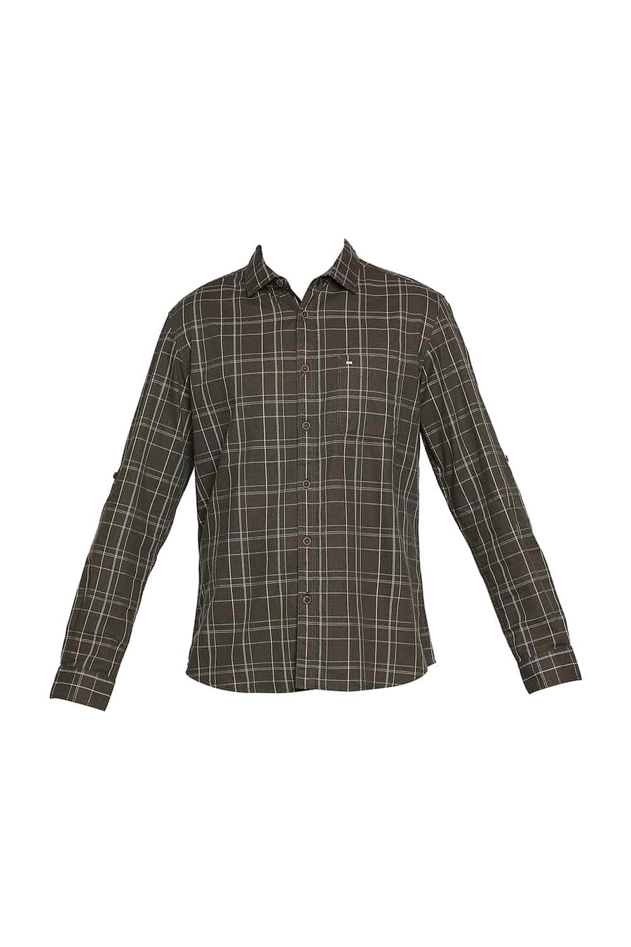 BASICS SLIM FIT TURTLE GREEN CHECKS SHIRT