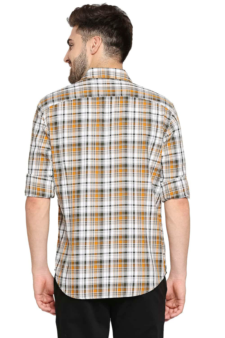 BASICS SLIM FIT BUCKTHRON YELLOW CHECKS SHIRT