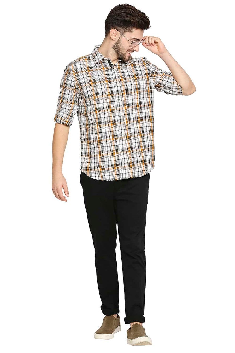 BASICS SLIM FIT BUCKTHRON YELLOW CHECKS SHIRT