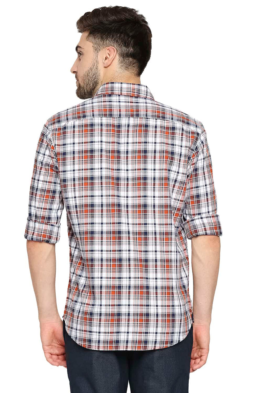BASICS SLIM FIT SPICE ORANGE CHECKS SHIRT