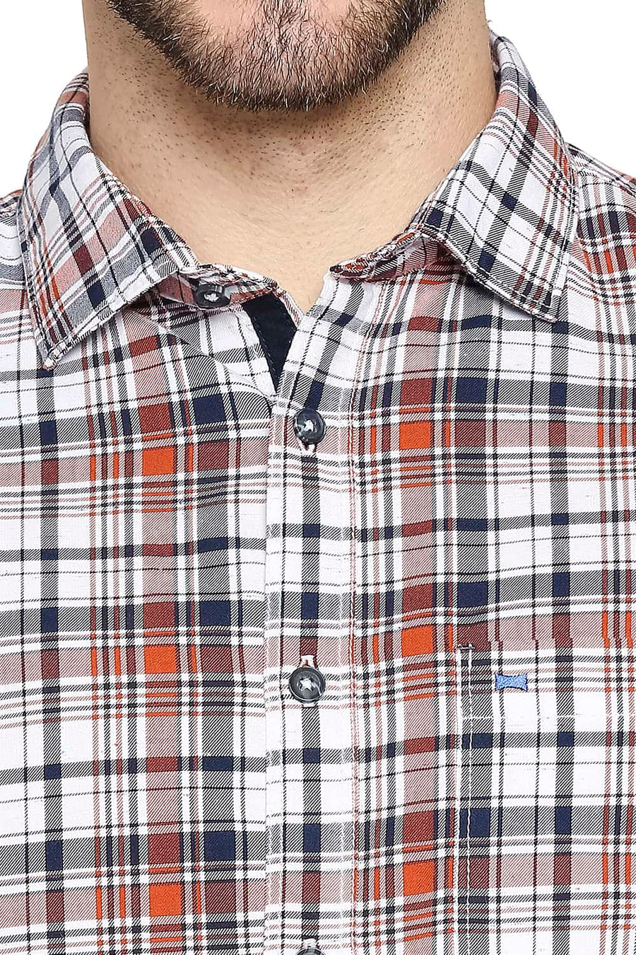 BASICS SLIM FIT SPICE ORANGE CHECKS SHIRT