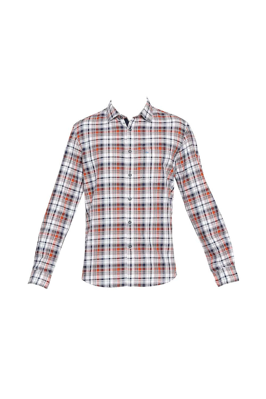 BASICS SLIM FIT SPICE ORANGE CHECKS SHIRT