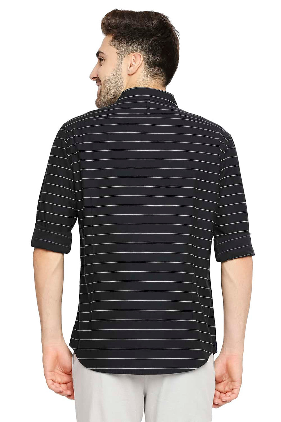 BASICS SLIM FIT PHANTOM BLACK WEFT STRIPE SHIRT