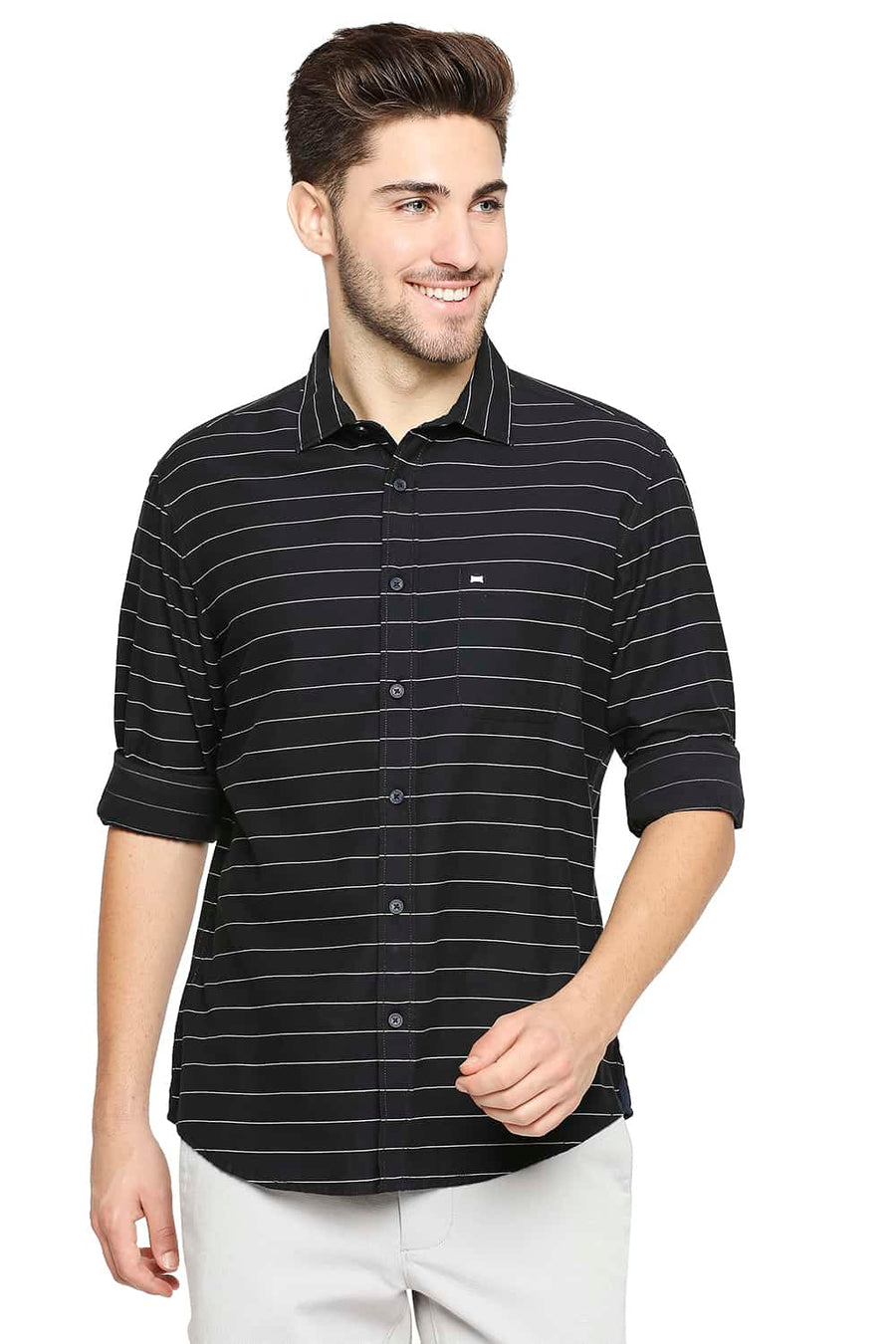 BASICS SLIM FIT PHANTOM BLACK WEFT STRIPE SHIRT