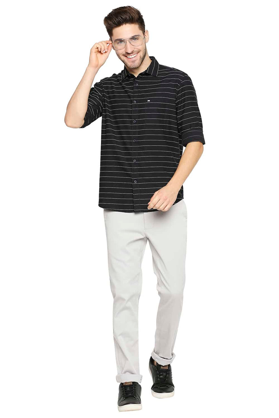 BASICS SLIM FIT PHANTOM BLACK WEFT STRIPE SHIRT