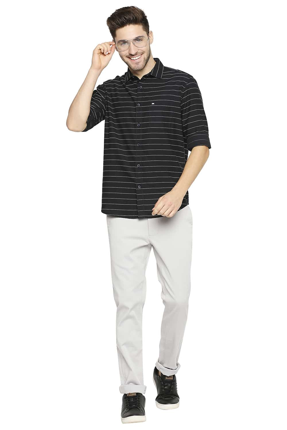 BASICS SLIM FIT WEFT STRIPE SHIRT