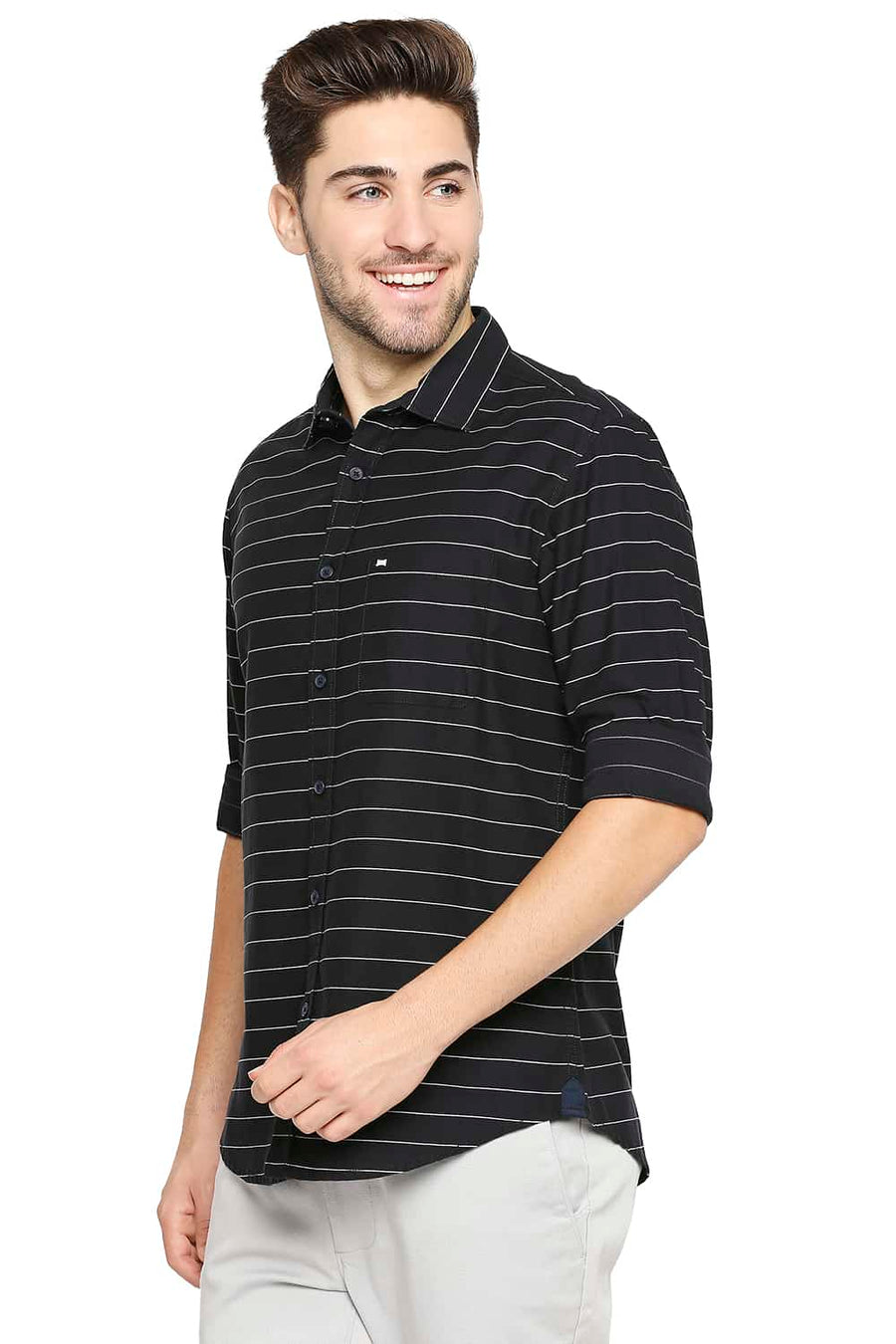 BASICS SLIM FIT PHANTOM BLACK WEFT STRIPE SHIRT