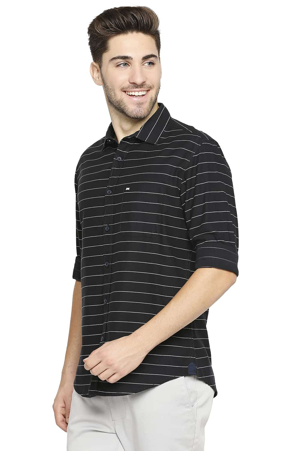 BASICS SLIM FIT WEFT STRIPE SHIRT