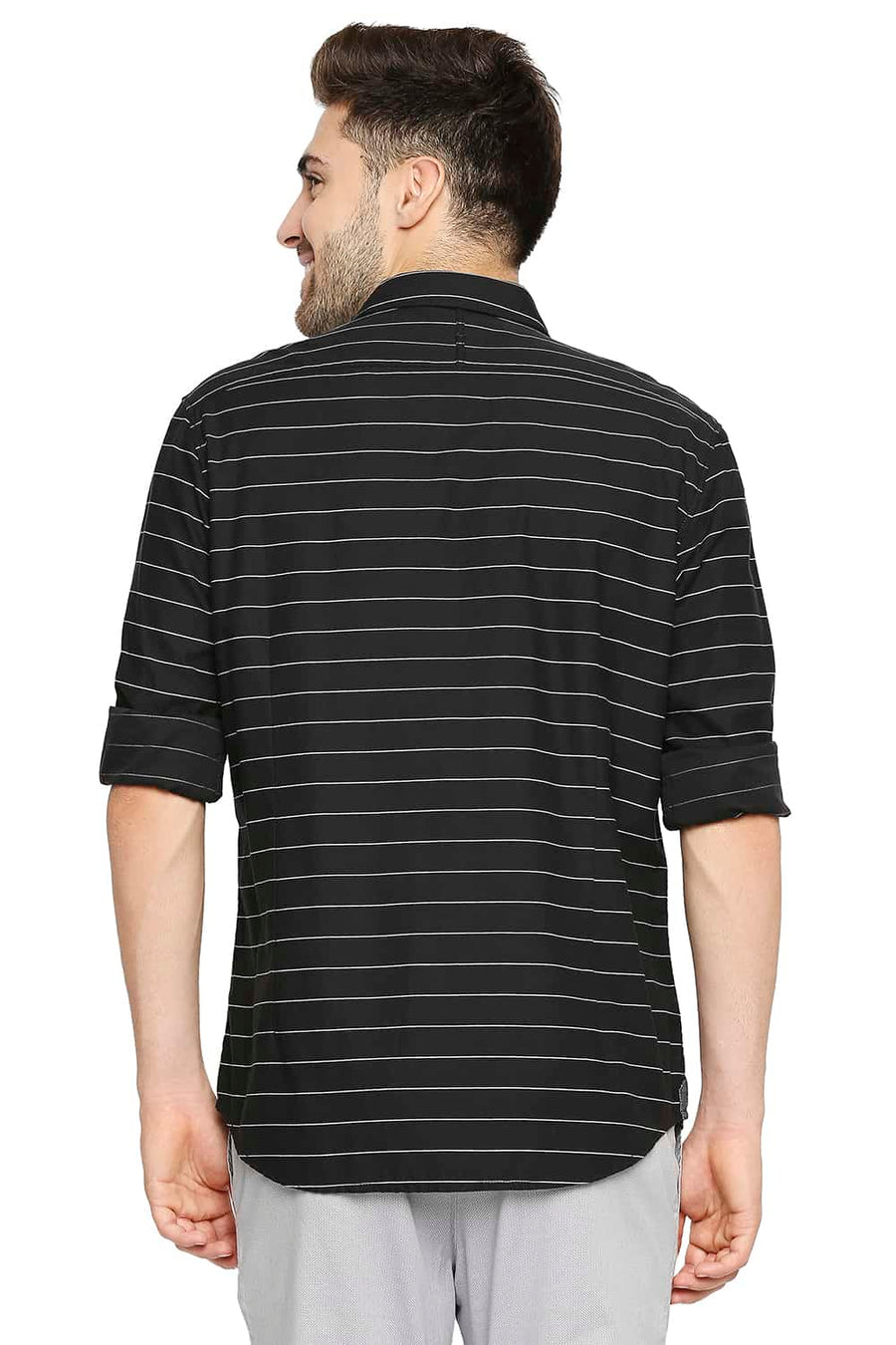 BASICS SLIM FIT MIDNIGHT NAVY WEFT STRIPE SHIRT