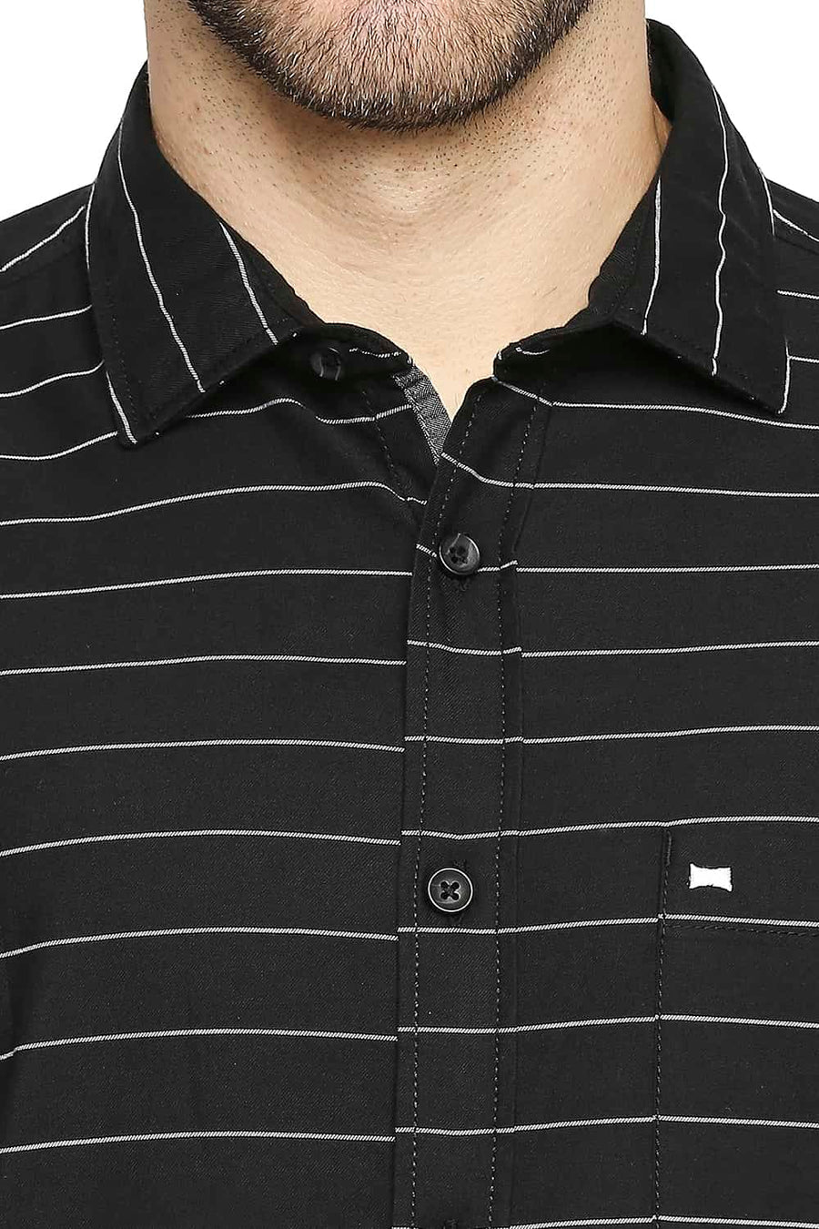 BASICS SLIM FIT MIDNIGHT NAVY WEFT STRIPE SHIRT