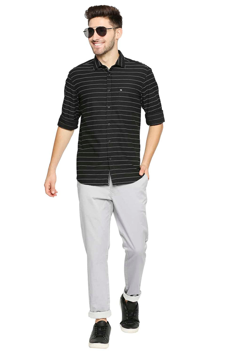 BASICS SLIM FIT WEFT STRIPE SHIRT