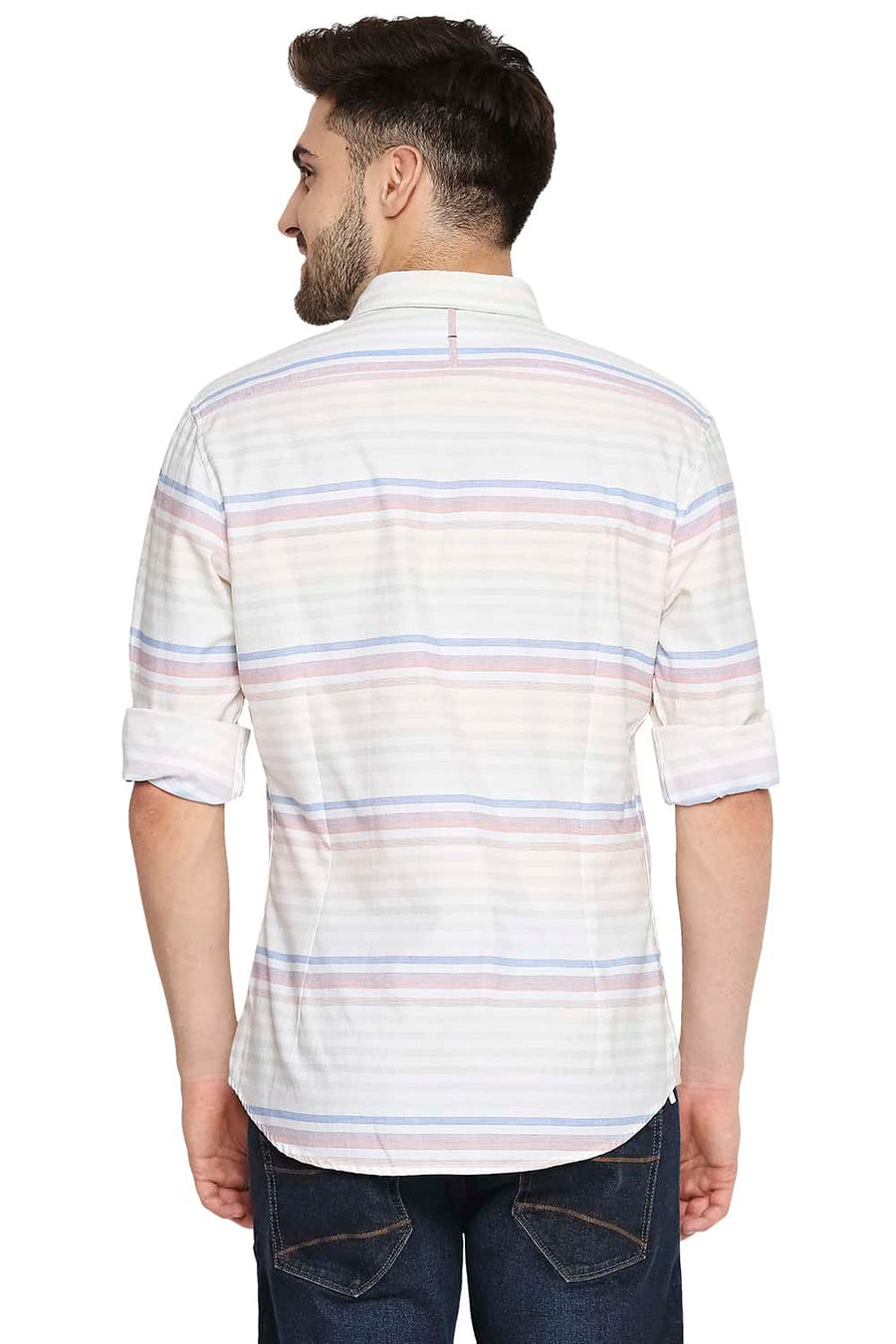 BASICS SLIM FIT DAWN ORANGE WEFT STRIPE SHIRT