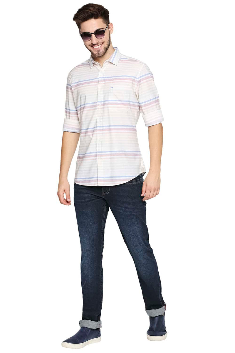 BASICS SLIM FIT WEFT STRIPE SHIRT