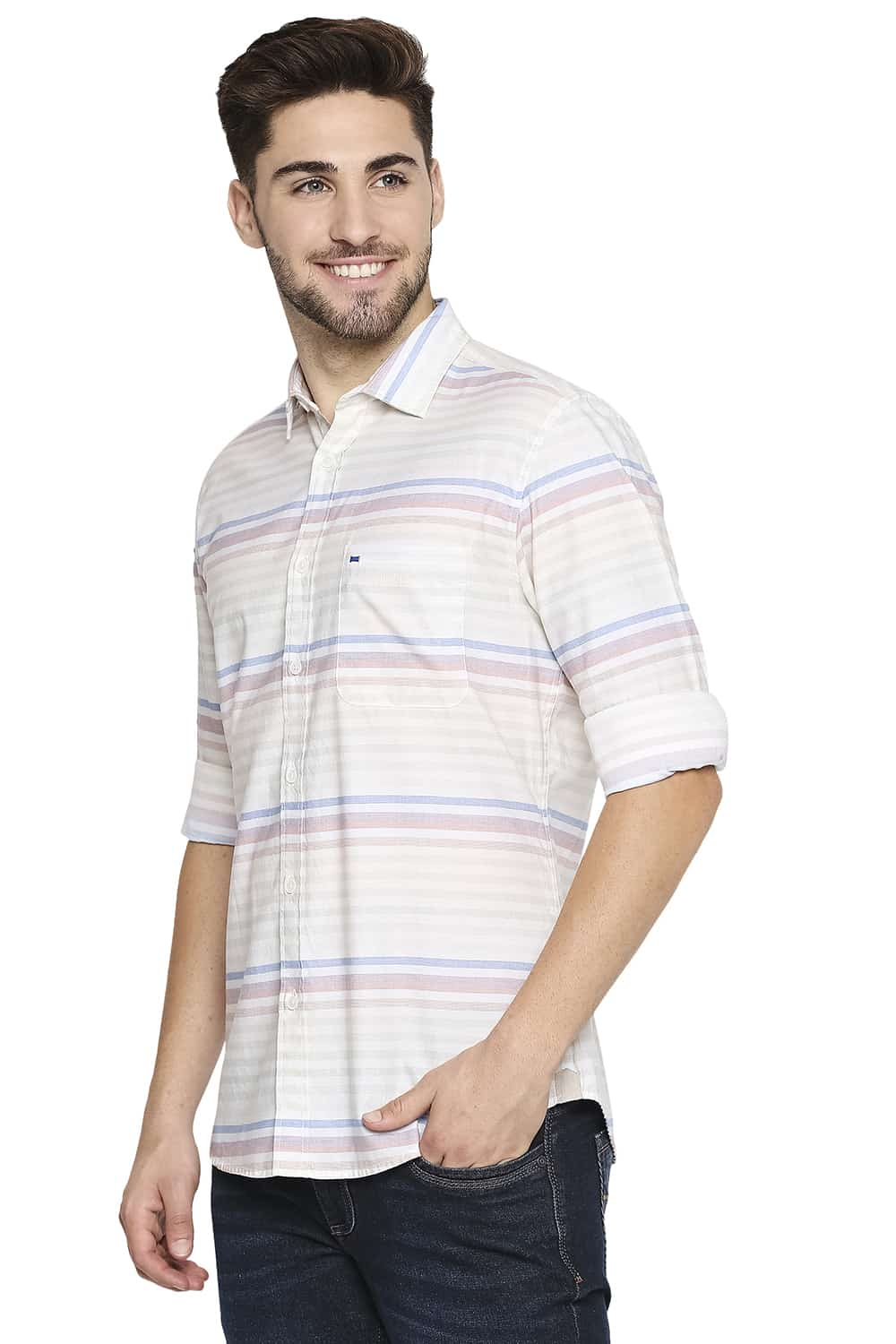 BASICS SLIM FIT WEFT STRIPE SHIRT