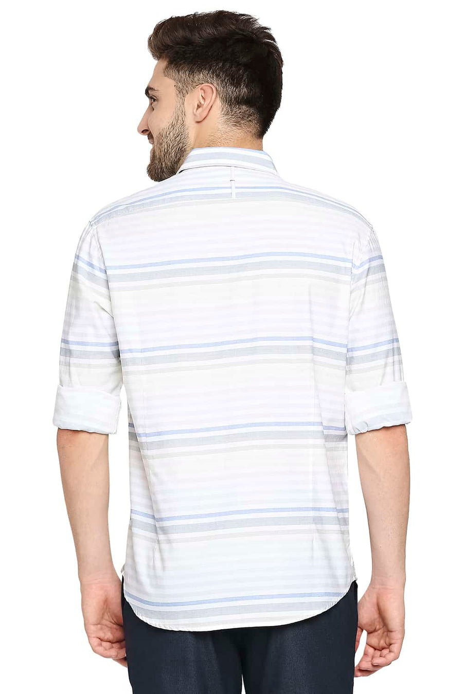 BASICS SLIM FIT GLADE GREEN WEFT STRIPE SHIRT