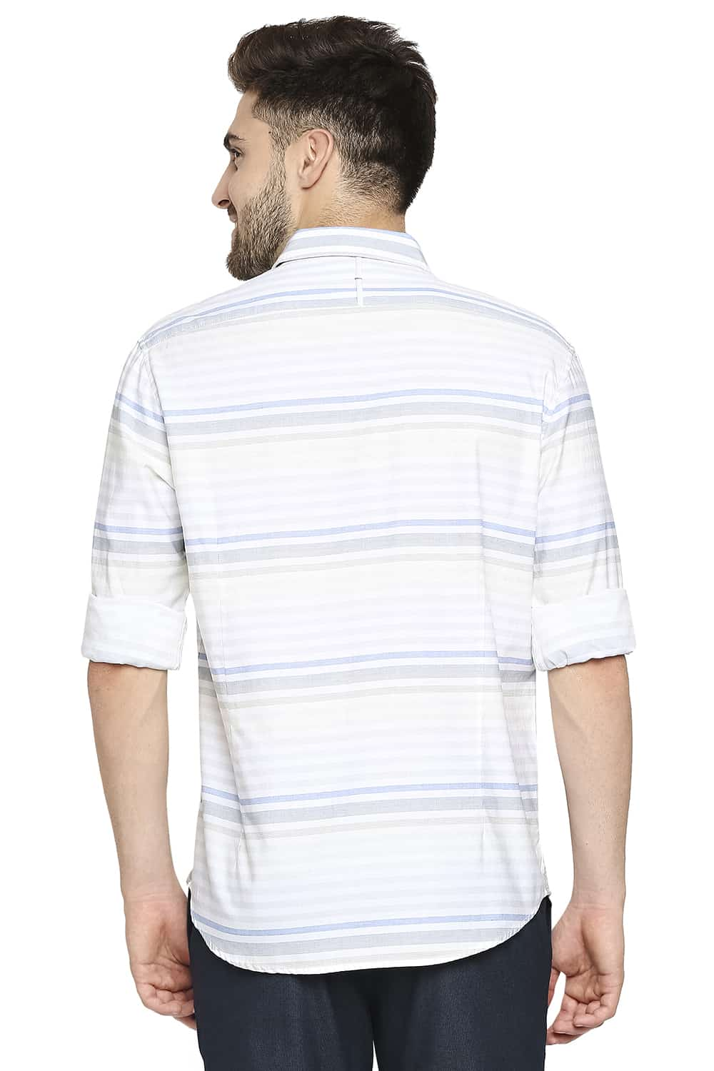 BASICS SLIM FIT WEFT STRIPE SHIRT